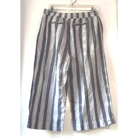 Beachlunchlounge Womens Striped Linen-Blend Wide-Leg Pants With Drawstring Waist - Picture 6 of 11